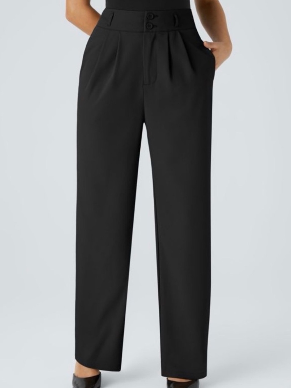 NEW HALARA Black High-Waist Wide-Leg Trousers Double-Button Waist Large Tall